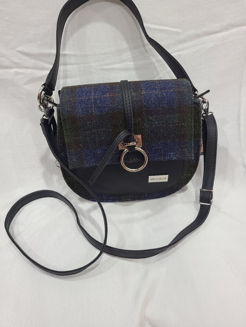 Mucros Weavers Grace Bag made of Irish wool tweed and black leather